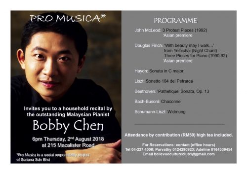 penang sheet free Bobby Chen, Malaysian 2018 2nd Virtuoso Pianist, August